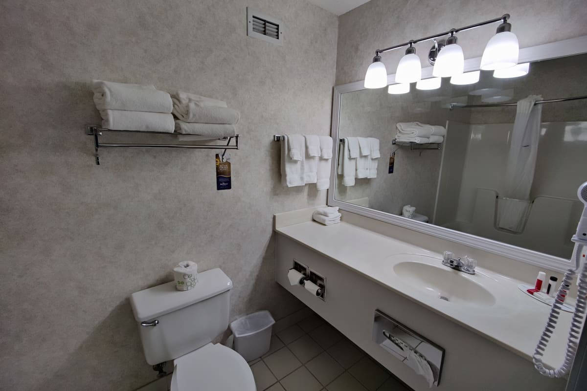 suite, 1 king bed, non smoking | bathroom | combined shower/bathtub, free toiletries, hair dryer, towels