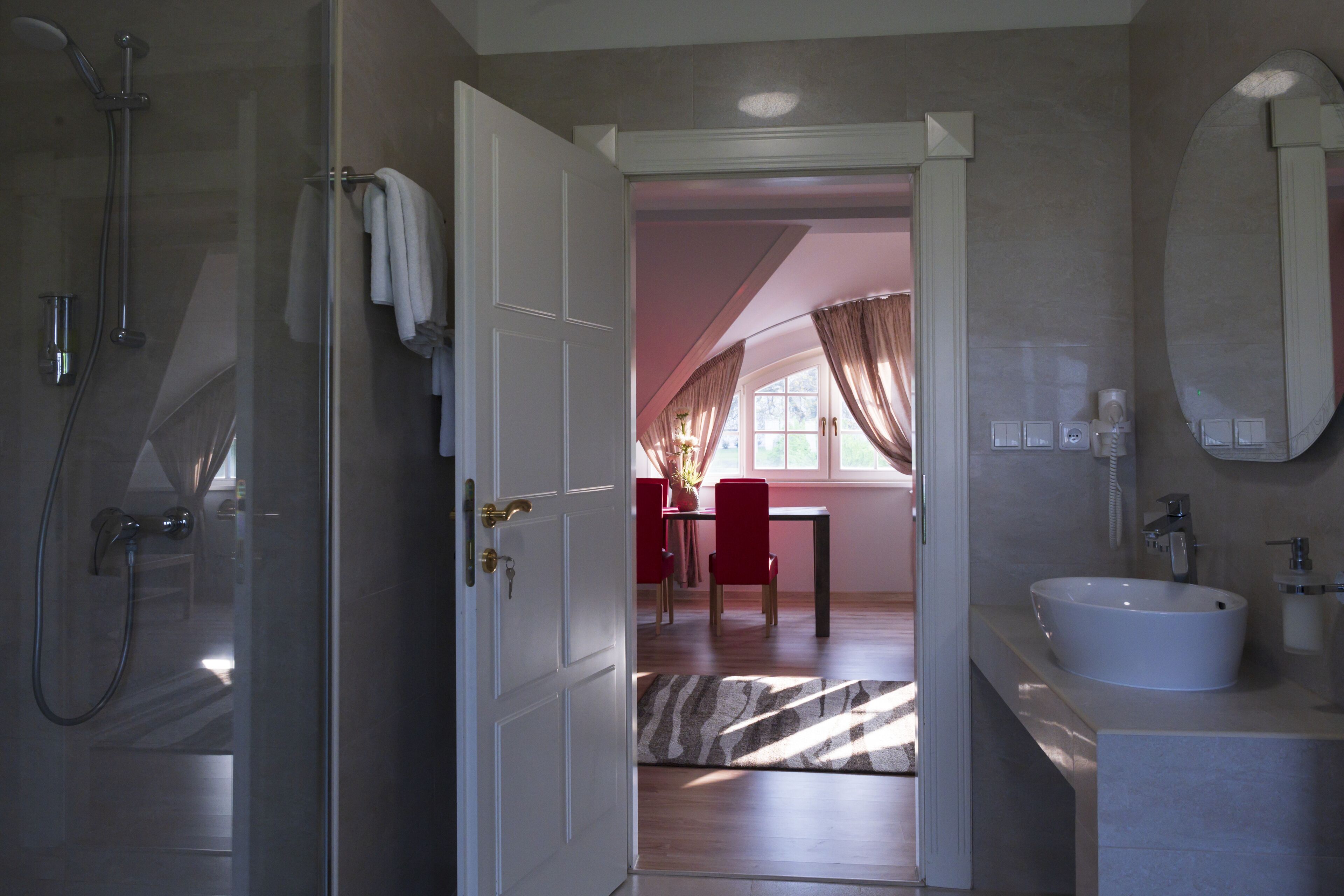 comfort apartment, 1 queen bed with sofa bed | bathroom | shower, free toiletries, hair dryer, towels