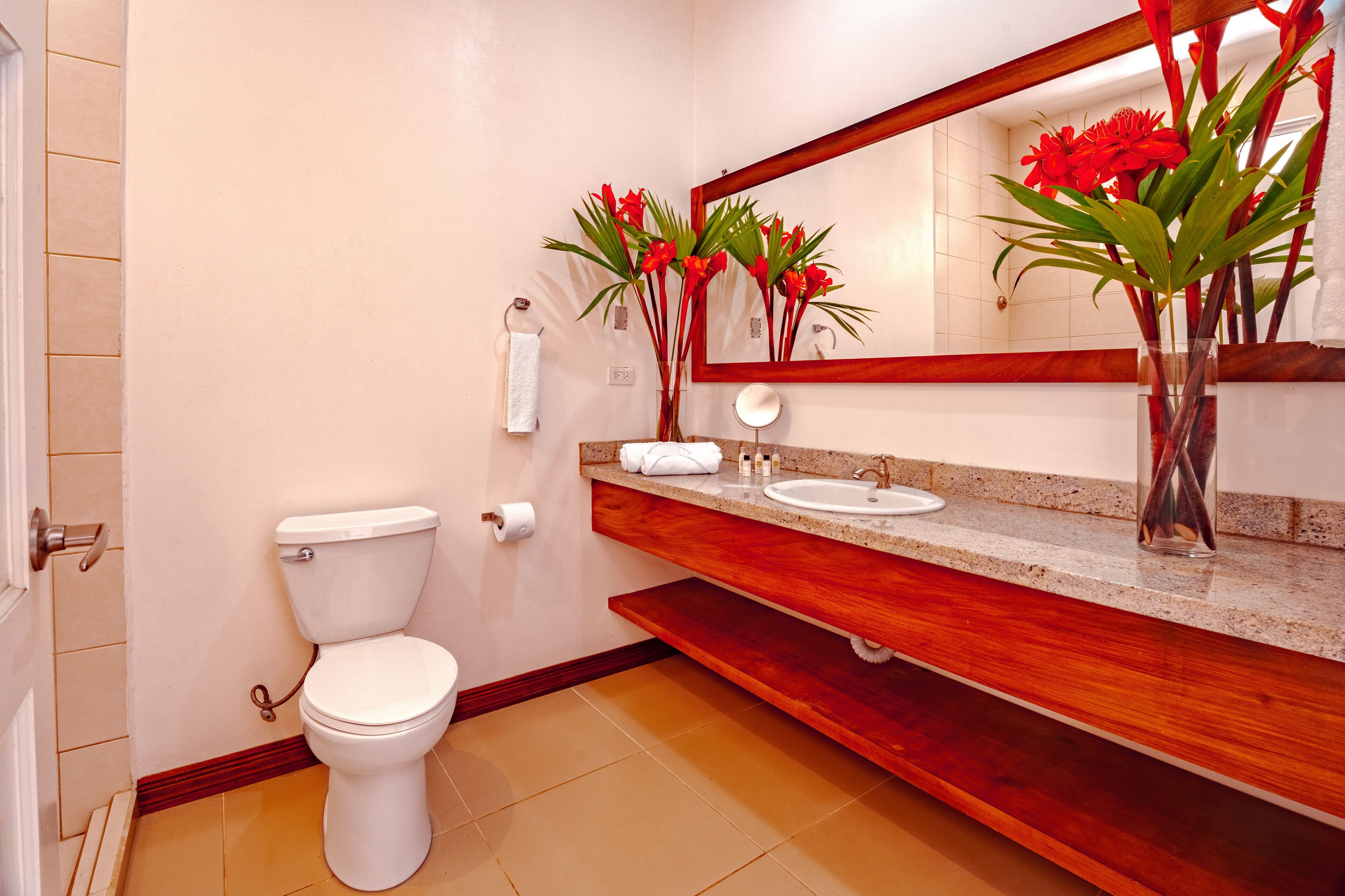 superior room | bathroom | shower, hair dryer, towels