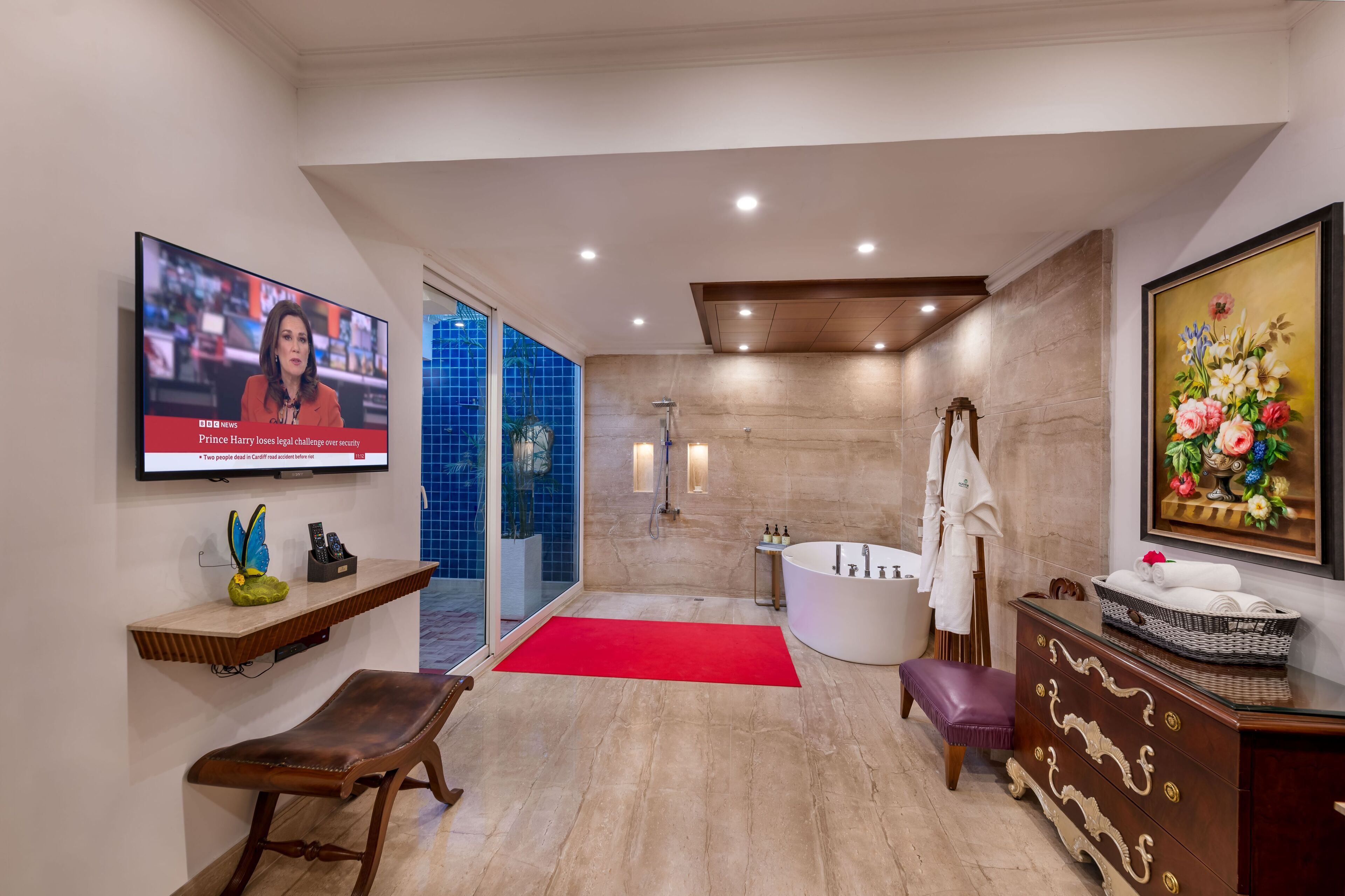 royal villa | bathroom | shower, free toiletries, hair dryer, slippers