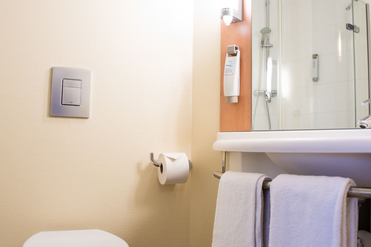 standard room, 2 single beds | bathroom | shower, eco-friendly toiletries, hair dryer, towels