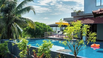 2 indoor pools, 2 outdoor pools, open 8:00 AM to 8:00 PM, pool umbrellas