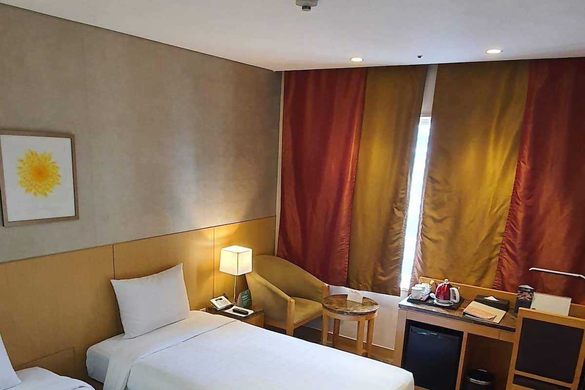 In-room safe, desk, laptop workspace, blackout curtains