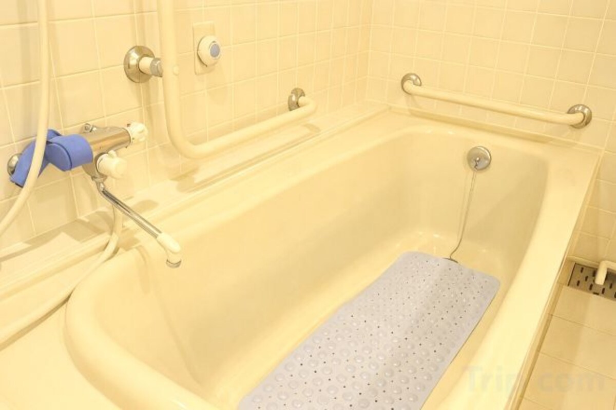 Combined shower/tub, deep soaking tub, free toiletries, hair dryer