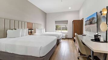 Egyptian cotton sheets, premium bedding, desk, laptop workspace