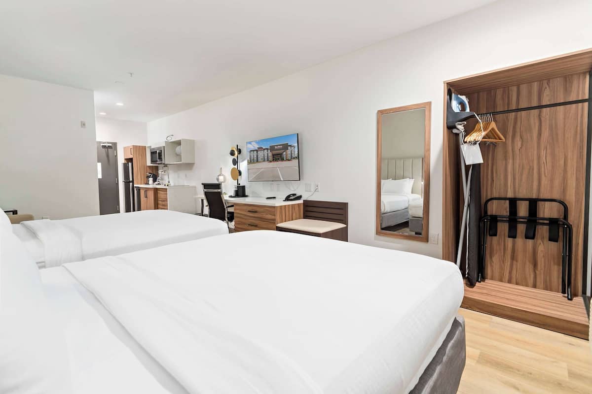 Egyptian cotton sheets, premium bedding, desk, laptop workspace
