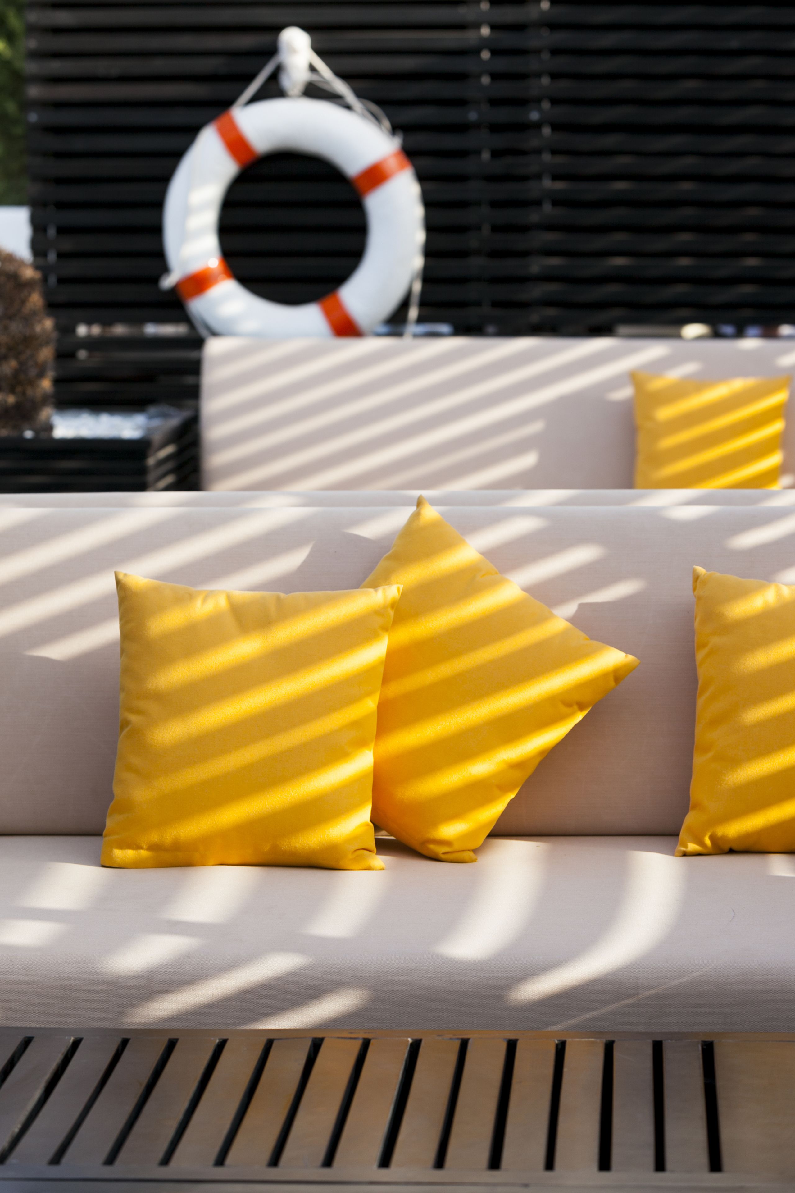 seasonal outdoor pool, pool loungers, lifeguards on site