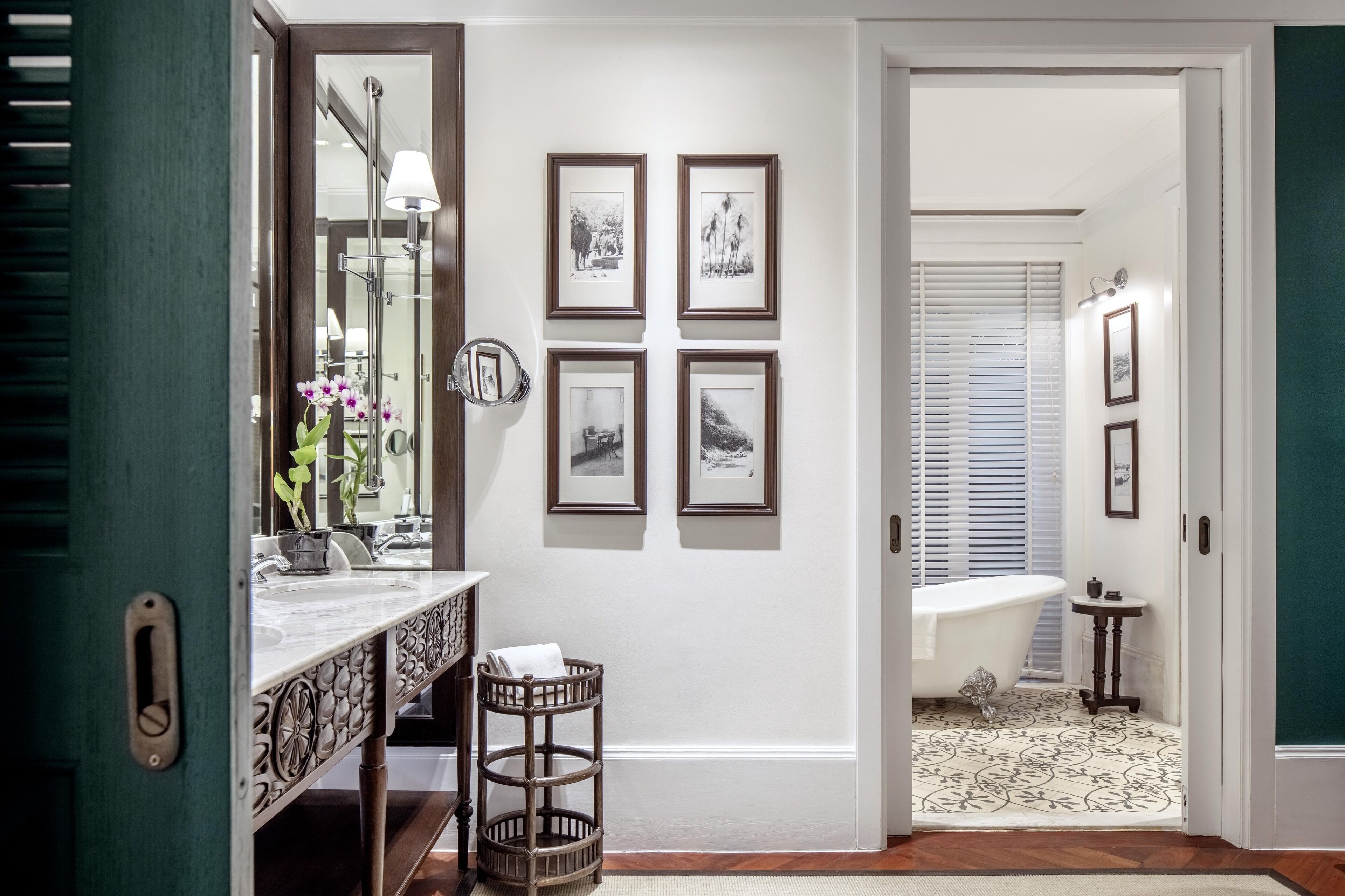 rajah brooke suite | bathroom | separate bathtub and shower, deep-soaking bathtub, slippers, towels