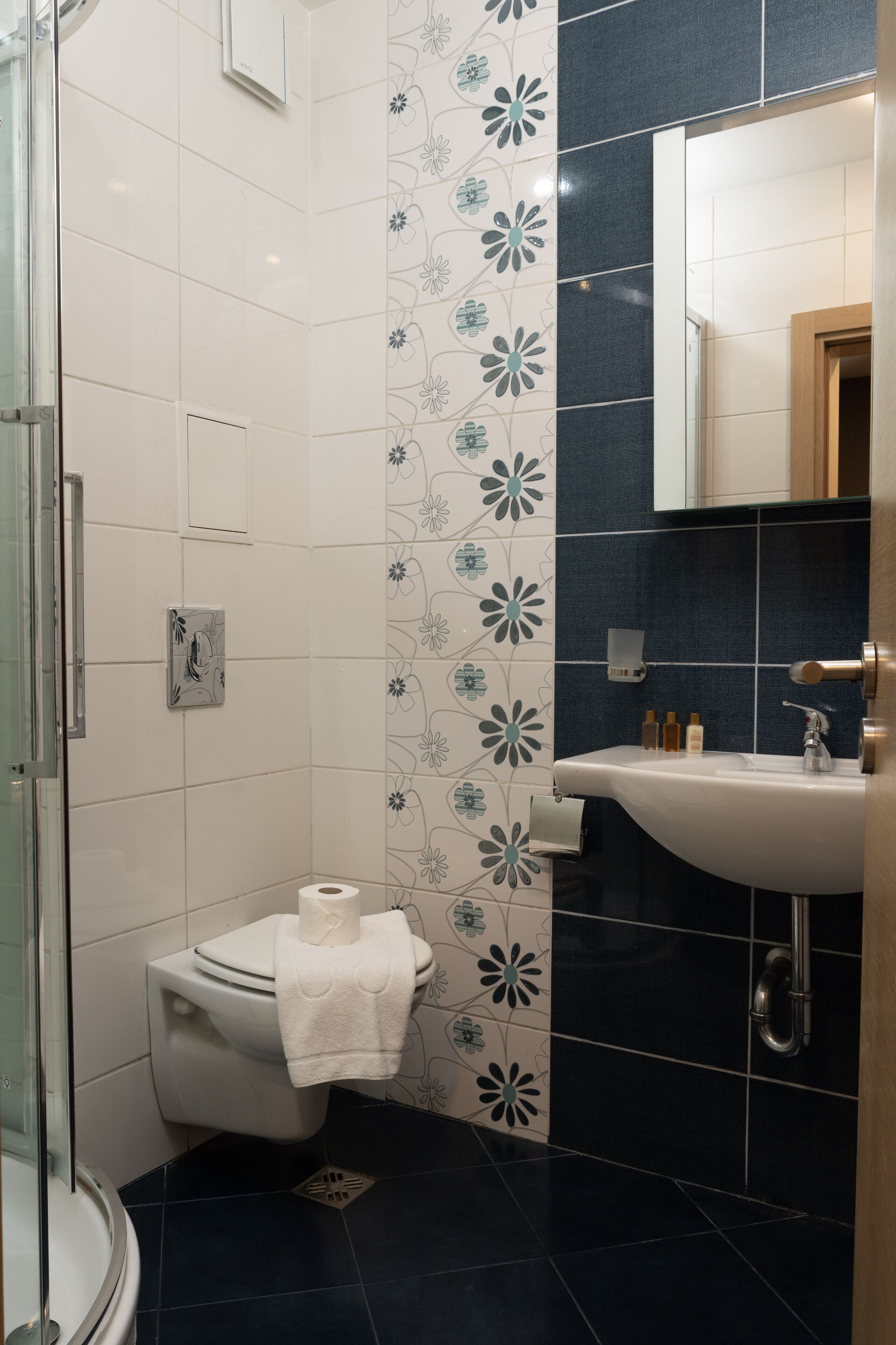 standard double room | bathroom | shower, designer toiletries, hair dryer, towels