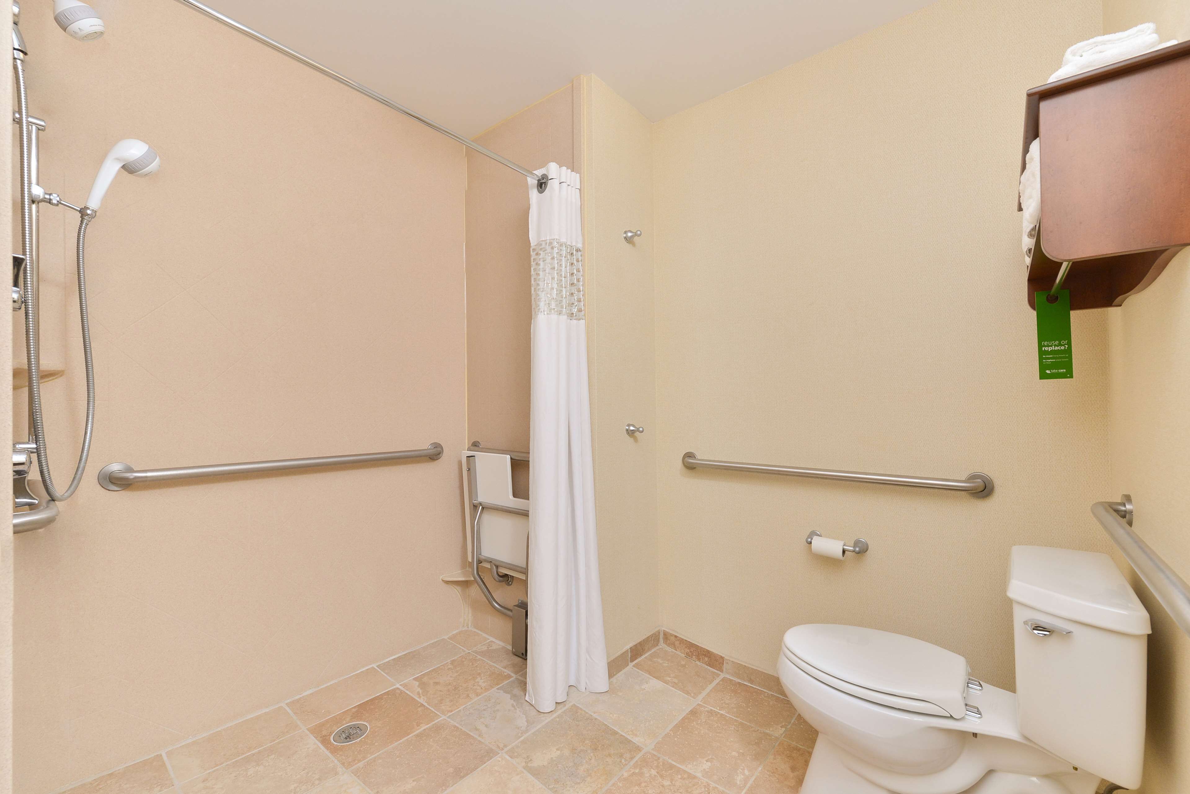 room, 2 queens, mobile accessible, roll in shower | bathroom | free toiletries, hair dryer, towels