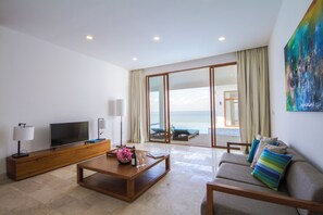 Premier Five-Bedroom Seafront Residence | Living area | 40-inch LCD TV with satellite channels, TV