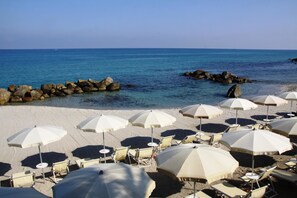 Private beach, sun loungers, beach umbrellas