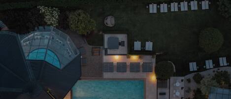 Indoor pool, 2 outdoor pools, open 7:30 AM to 7:30 PM, sun loungers