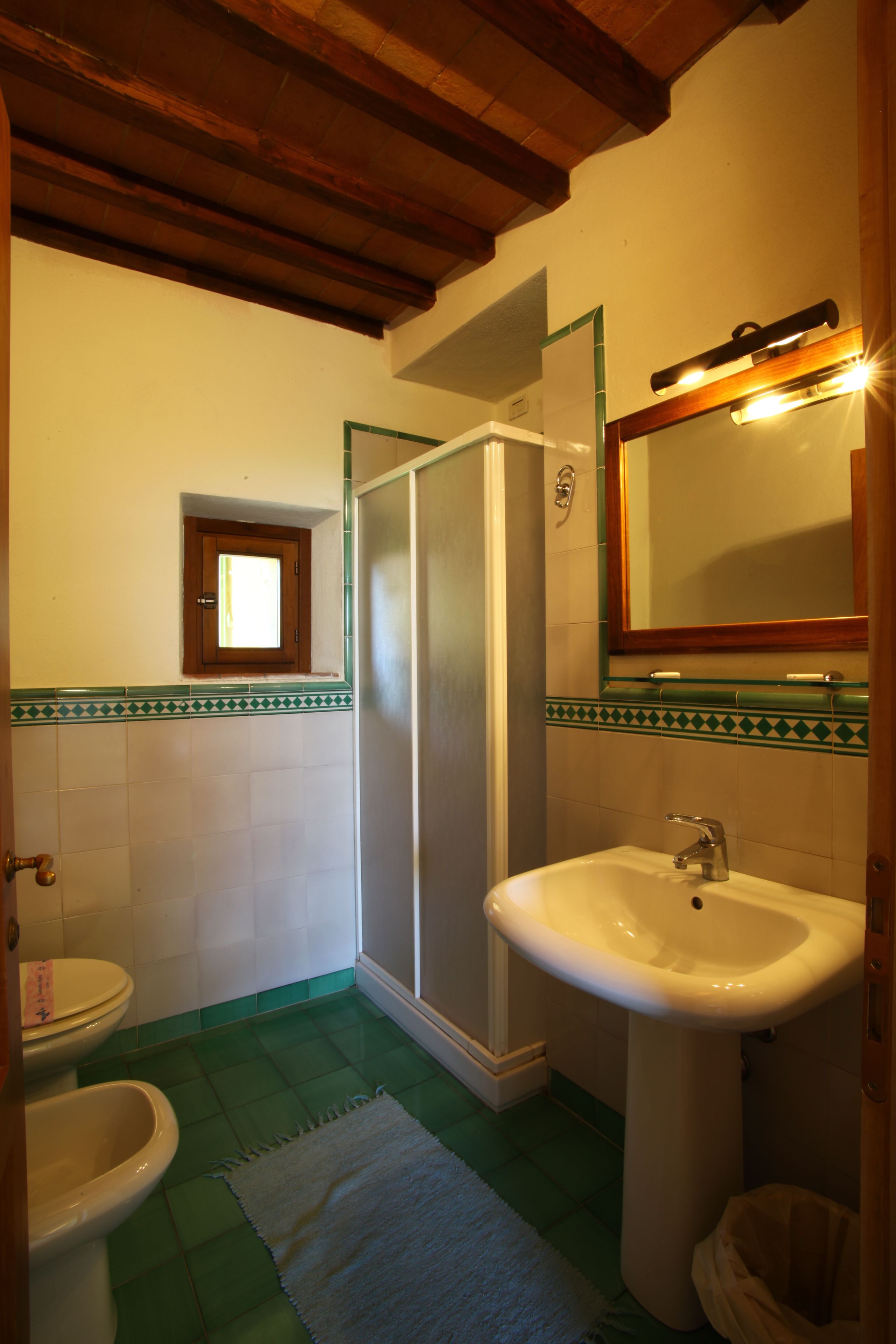 A bathroom with a white sink, a toilet, and a shower.