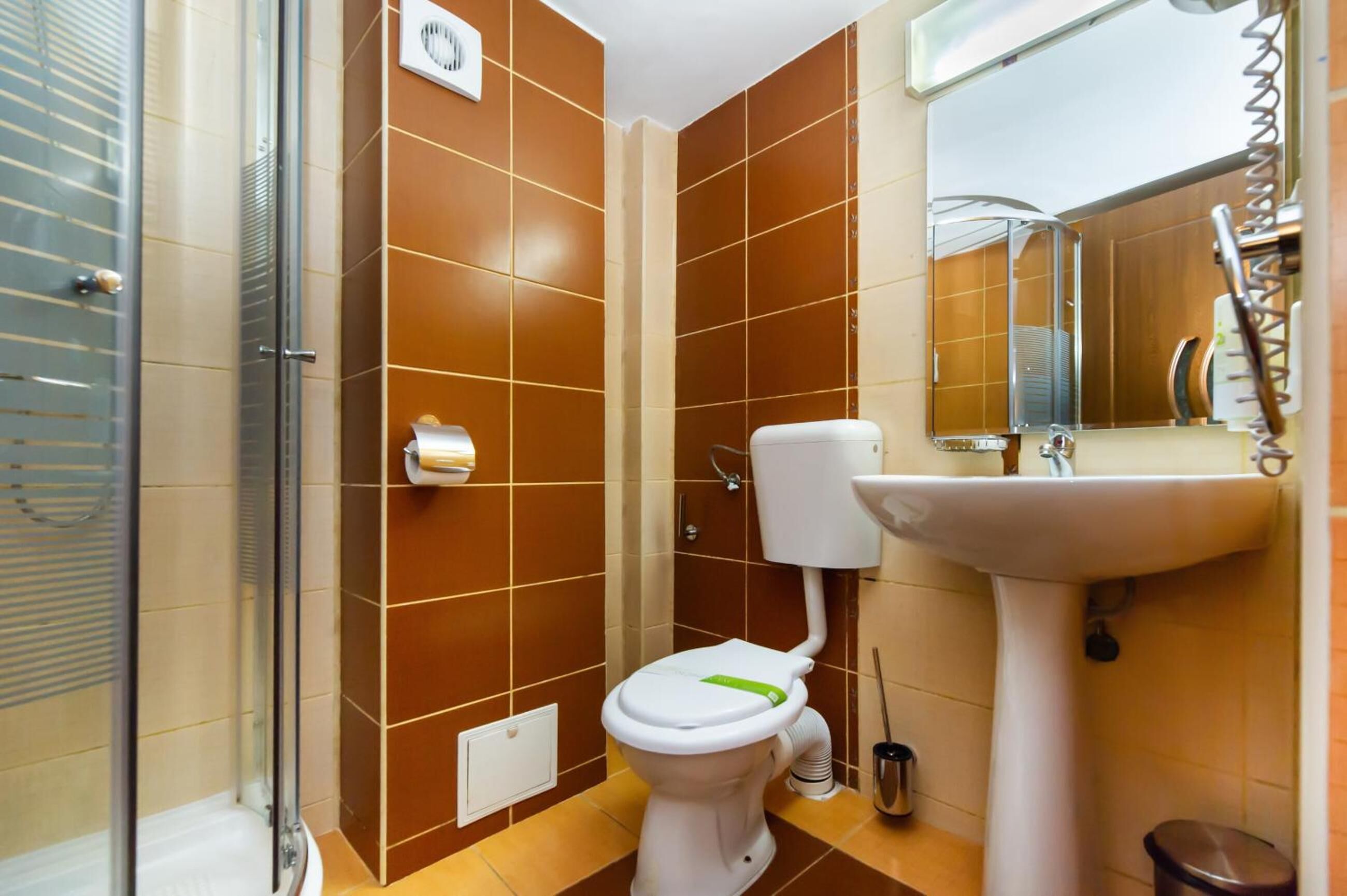 shower, free toiletries, hair dryer, slippers