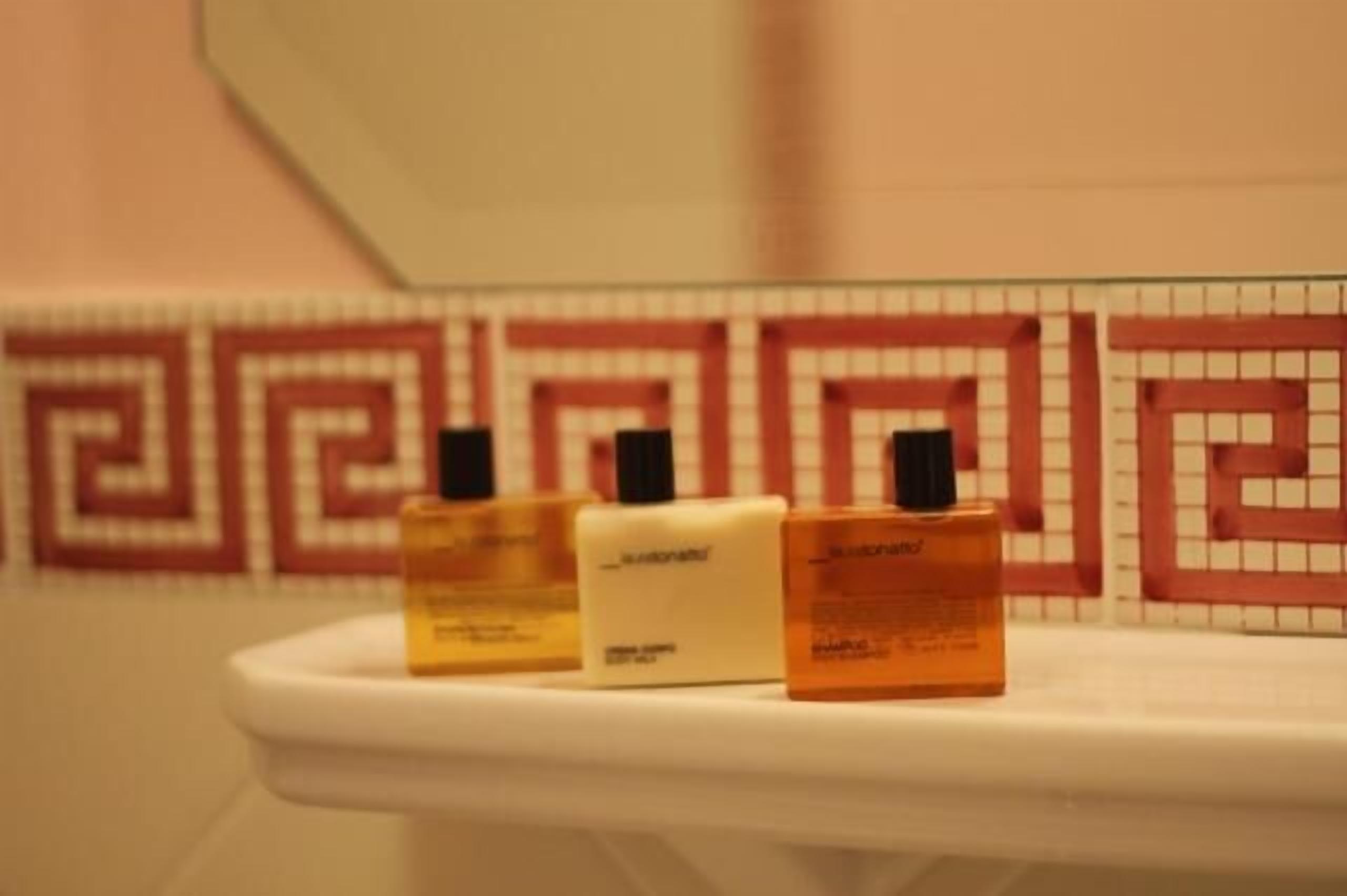 jetted bath, hydromassage showerhead, designer toiletries, hair dryer