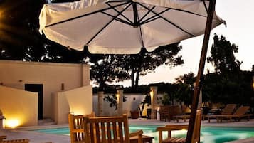 Seasonal outdoor pool, open 8:00 AM to 8:00 PM, pool umbrellas