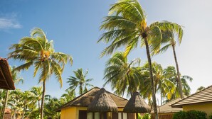 A resort with thatched-roof structures, palm trees, and a clear blue sky. - Ocaporã Hotel - All Inclusive (Ipojuca)