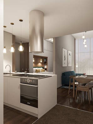 Appartement Luxe, 1 très grand lit et 1 canapé-lit, non-fumeur, vue ville | Cuisine privée