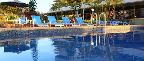 Outdoor pool, open 7:30 AM to 9:30 PM, pool umbrellas, sun loungers