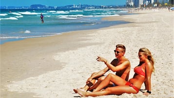 On the beach, white sand