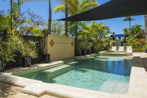 Outdoor pool, pool umbrellas