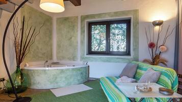 Comfort-ullakkohuoneisto, 1 keskisuuri parisänky ja vuodesohva, terassi, näköala puistoon | Yksityinen kuumavesiallas