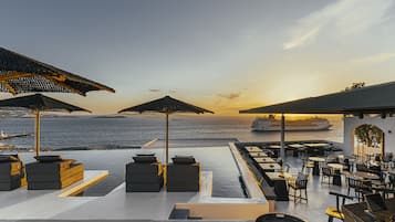 Outdoor pool, pool umbrellas, pool loungers