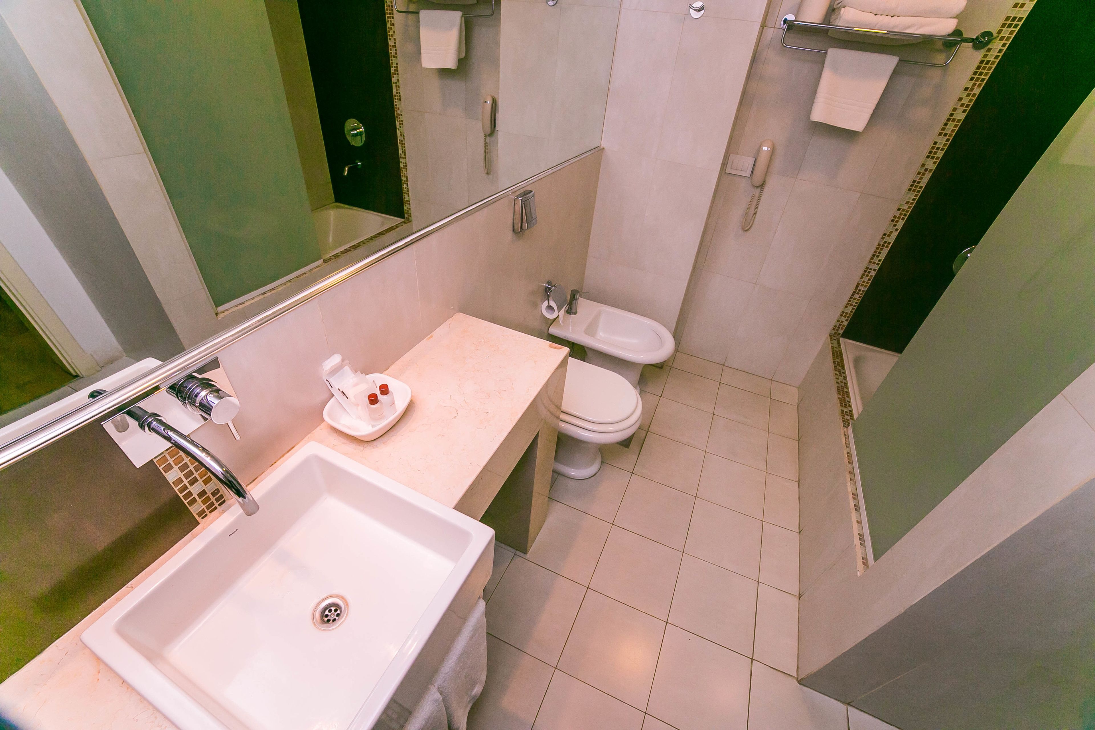 Une salle de bain avec un lavabo, des toilettes et une douche.