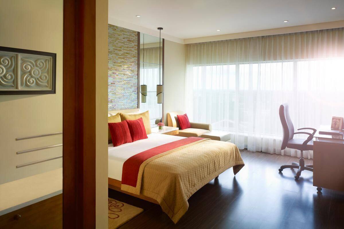 Roupas de cama de algodão egípcio, frigobar, cofres nos quartos