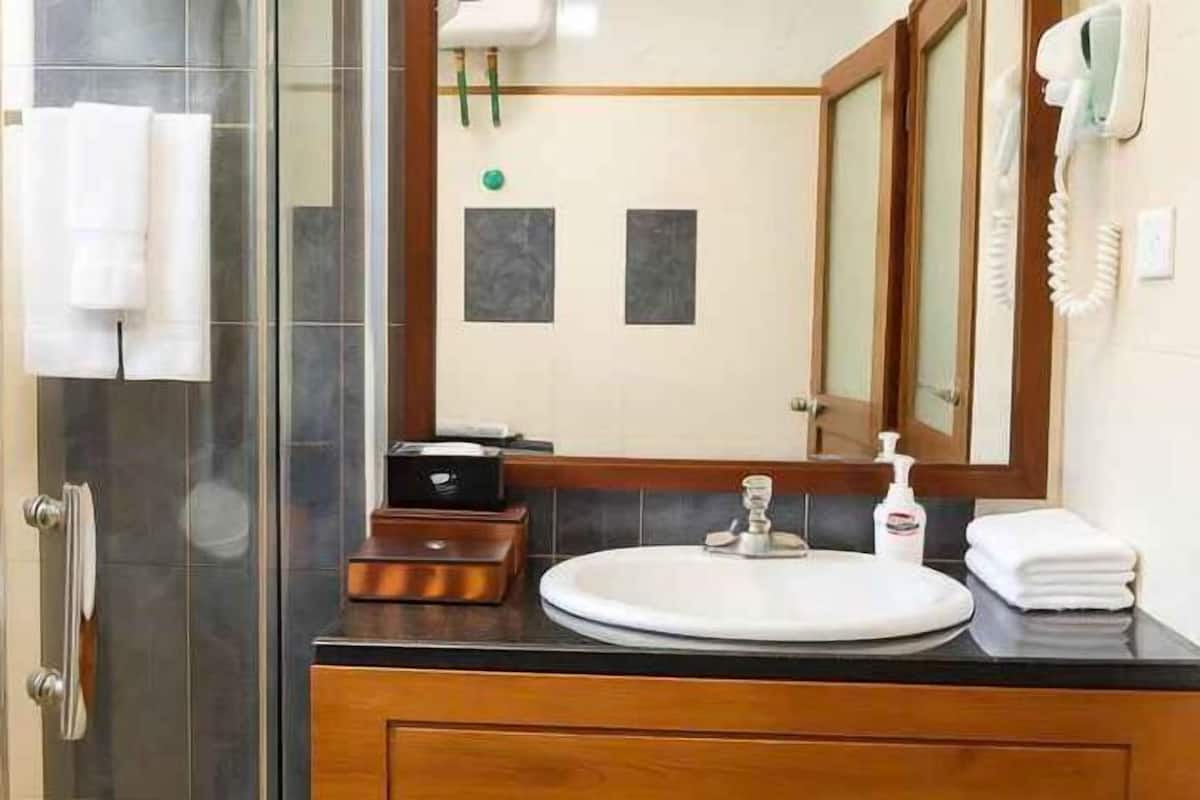 Bathroom | Shower, rainfall showerhead, free toiletries, hair dryer