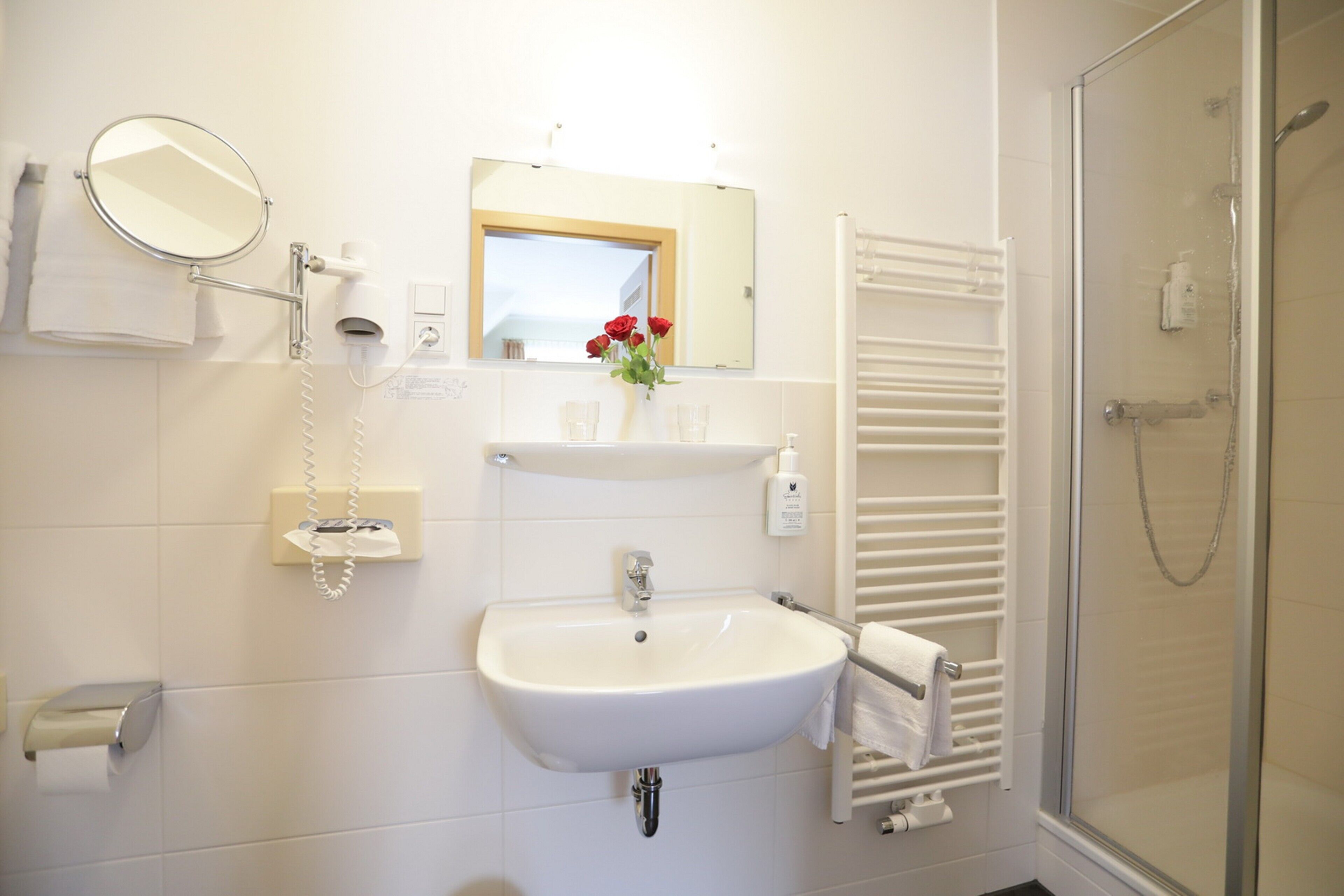 comfort double room | bathroom | shower, hair dryer, bathrobes, towels