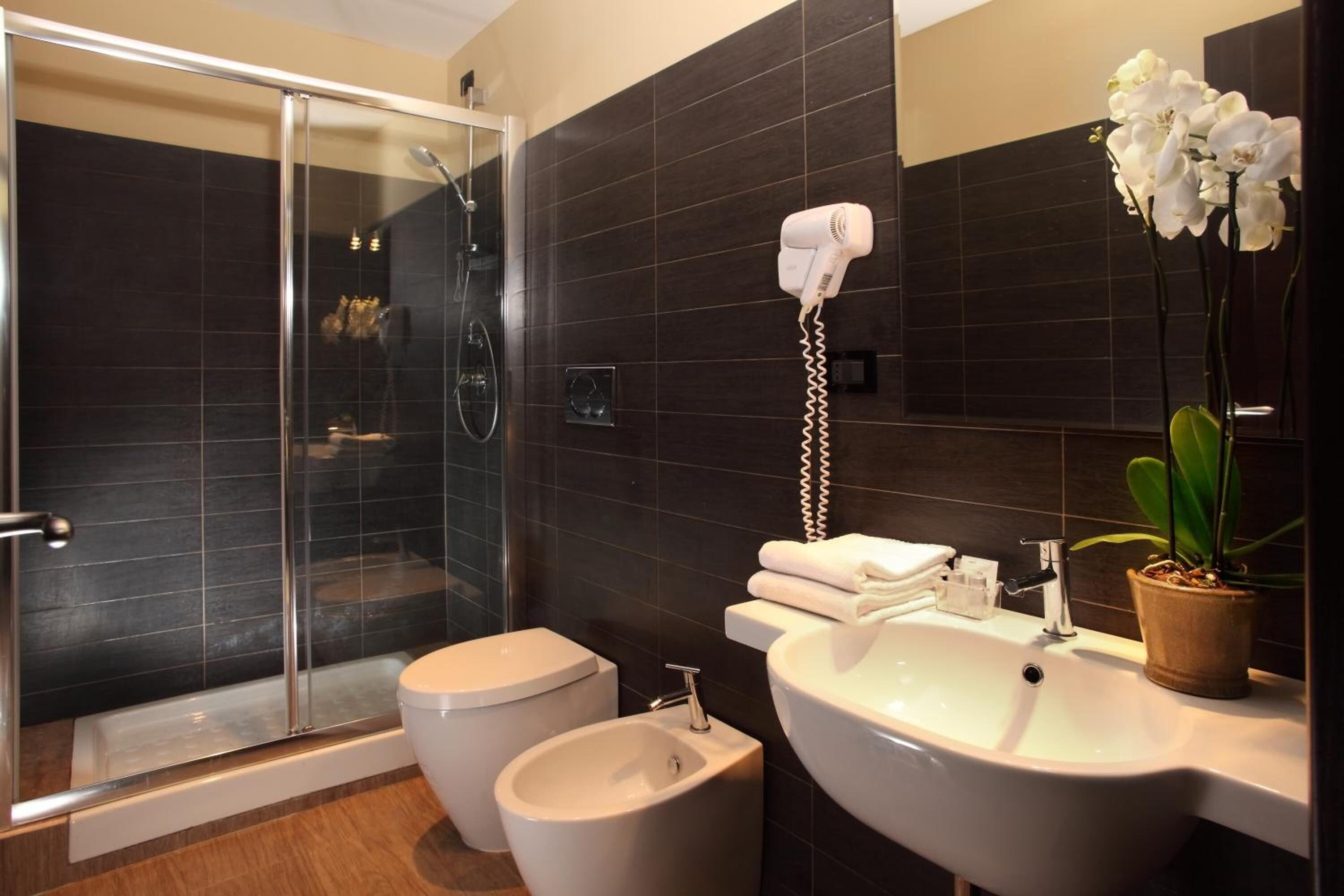 shower, free toiletries, hair dryer, slippers