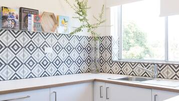 Arabella 3 bedroom Apartment | Private kitchen | Full-sized fridge, microwave, stovetop, coffee/tea maker