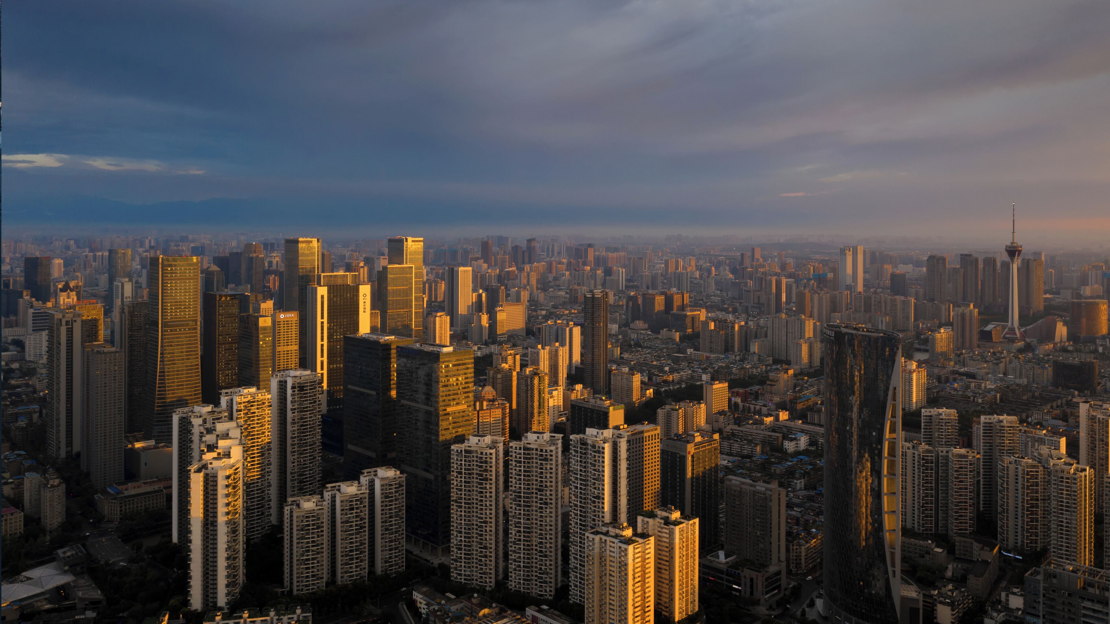 Un paysage urbain caractérisé par de nombreux immeubles de grande hauteur, une tour imposante et une structure urbaine dense.