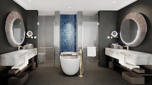 Premium Room, 1 King Bed | Bathroom | Separate tub and shower, rainfall showerhead, free toiletries - voco Suites Shenzhen Huanggang by IHG (Shenzhen)
