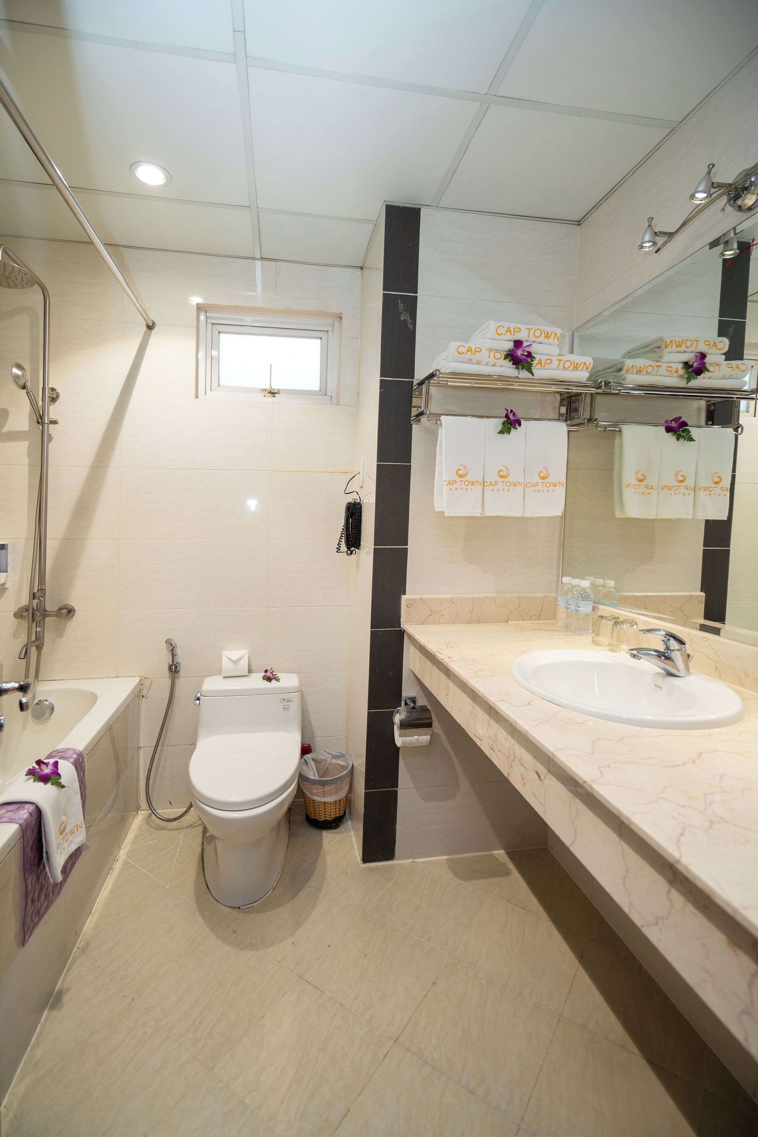 luxury window | bathroom | free toiletries, hair dryer, bathrobes, towels