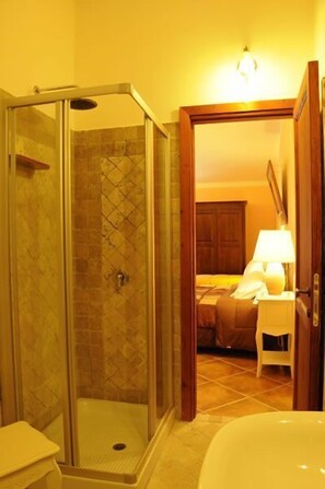 Shower, free toiletries, hair dryer, bathrobes