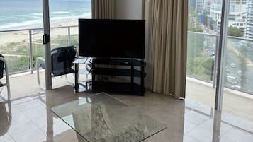 Flat-screen TV, DVD player