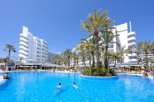 Outdoor pool, pool umbrellas, pool loungers