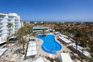 Outdoor pool, pool umbrellas, pool loungers