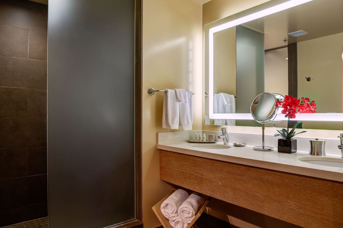 superior double queen, 2 queen beds, non-smoking | bathroom | shower, designer toiletries, hair dryer, bathrobes