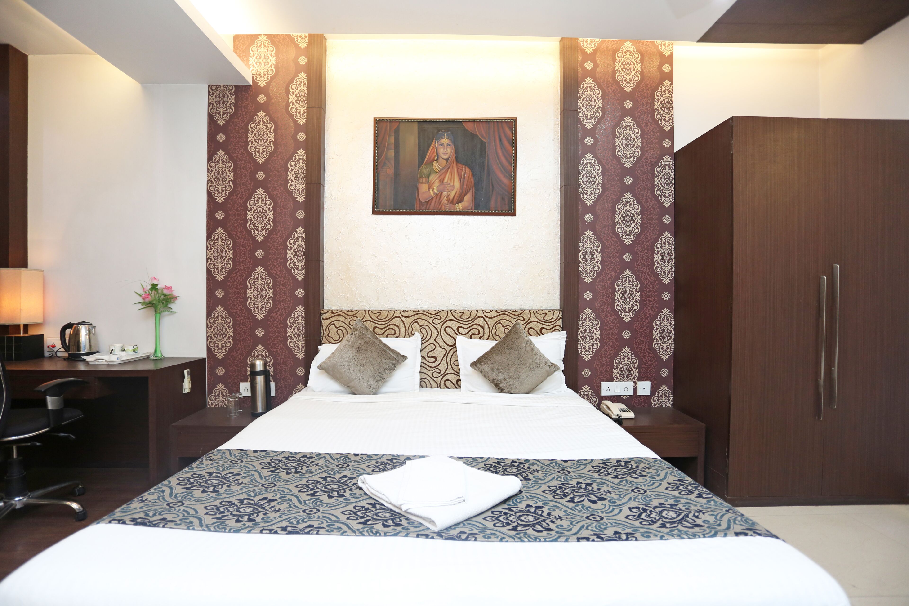 Desk, free WiFi, bed sheets