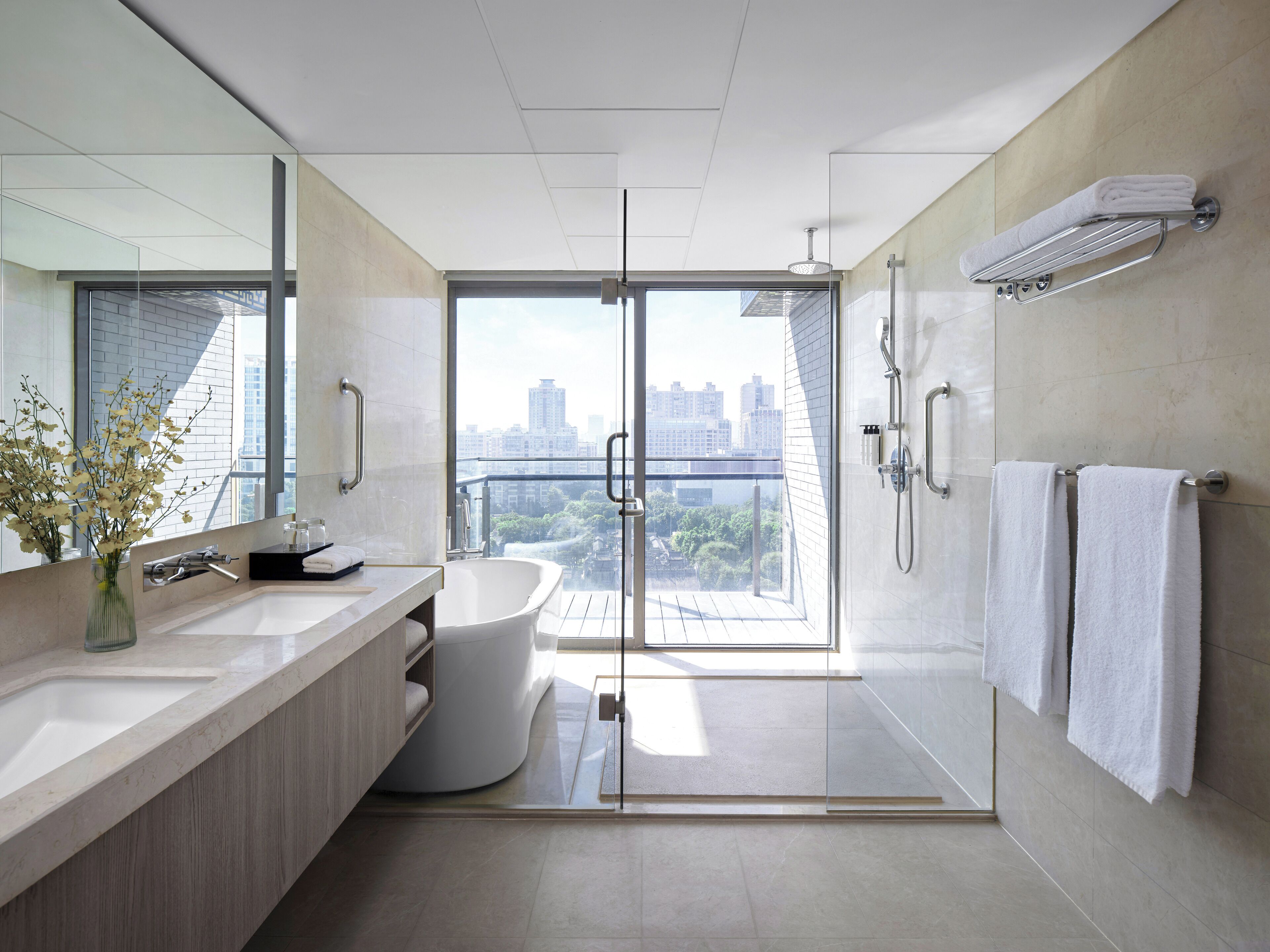 junior suite king | bathroom | designer toiletries, hair dryer, bathrobes, slippers
