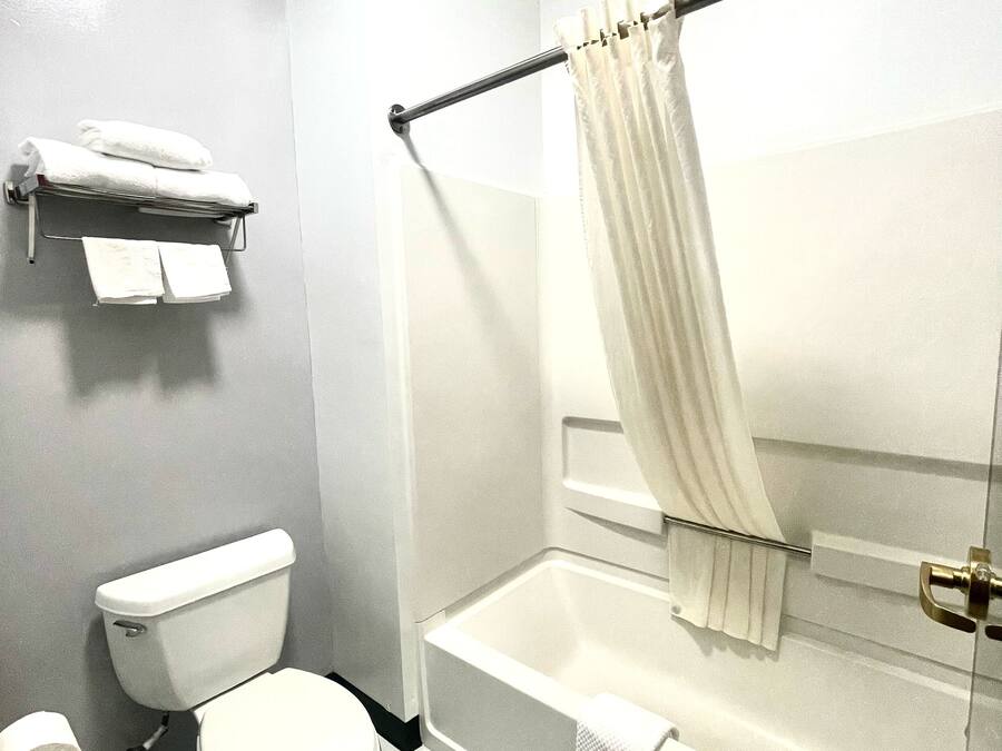 Un bagno con il water, una vasca e una tenda da doccia.