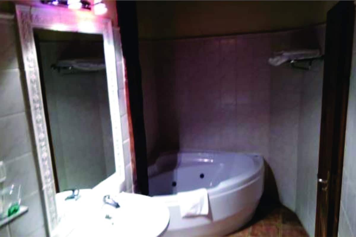 deluxe double room, 1 double bed with sofa bed | bathroom | combined shower/bathtub, free toiletries, hair dryer, bidet