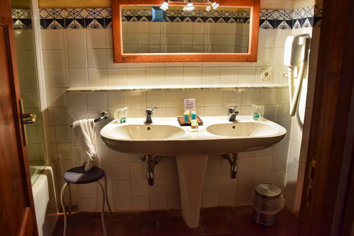 combined shower/bathtub, free toiletries, hair dryer, bidet