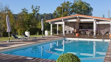 Outdoor pool, open 10:00 AM to 8:00 PM, pool umbrellas, sun loungers