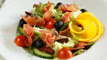 A salad with various ingredients.
