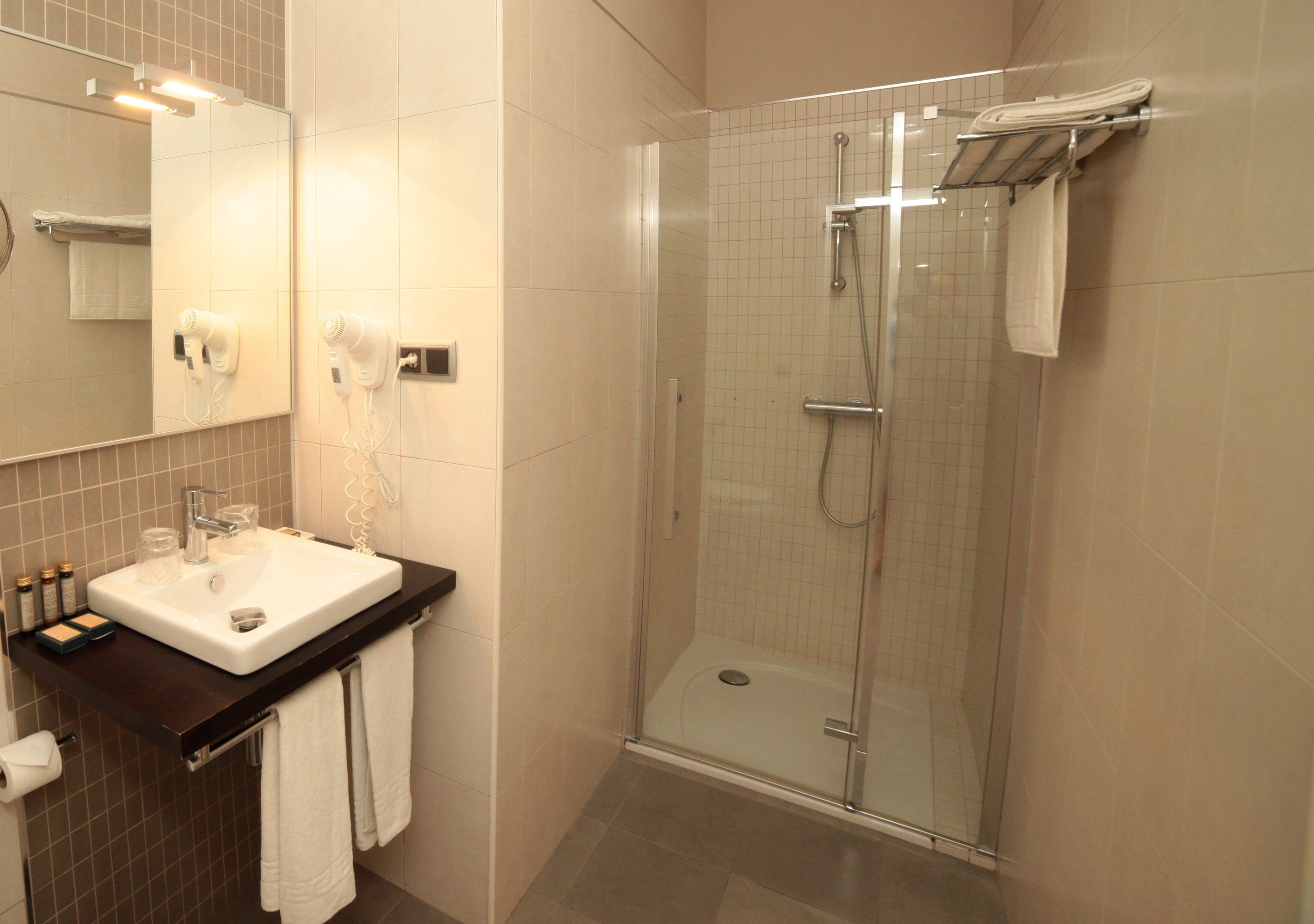 double or twin room | bathroom | shower, hair dryer, towels